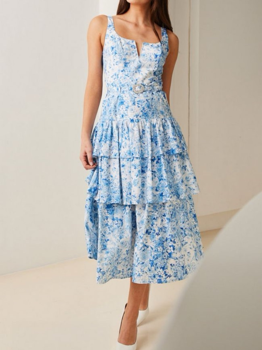 Generation Love Celeste Floral Cotton Poplin Drop Waist Belted Midi Dress NEW - Picture 1 of 4